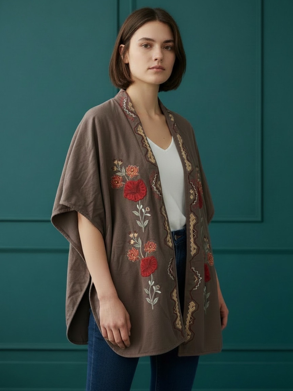 ❤️ Soft Surroundings Oversized Embroidered Knit Kimono Jacket
